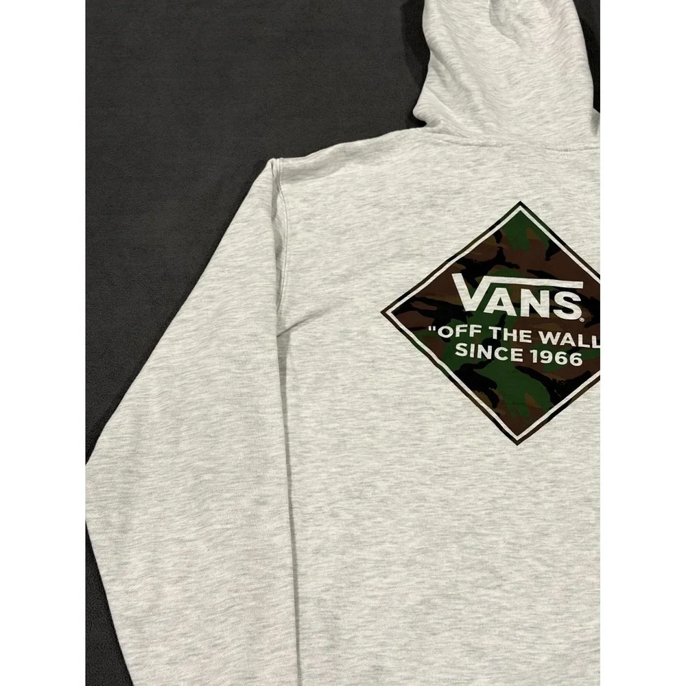 Vans of the Wall Hoodie Mens Large Heather Gray Logo Fleece Lined Cotton Winter